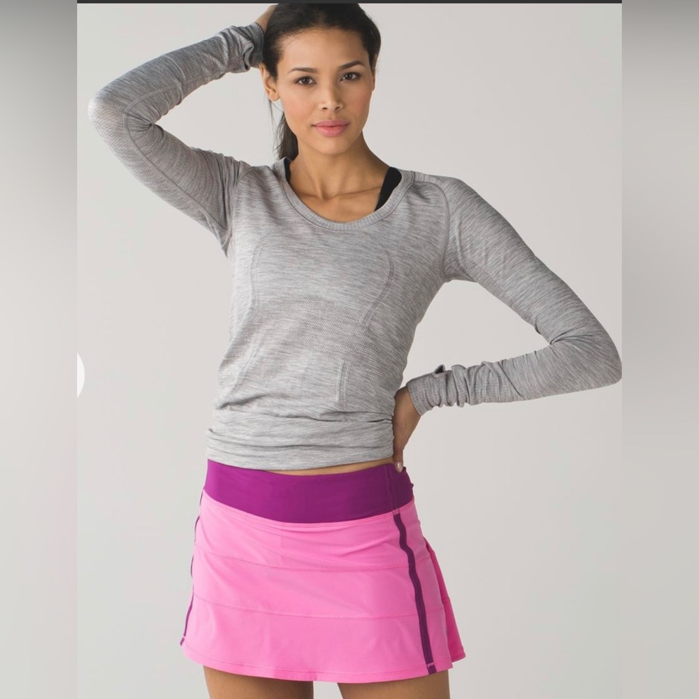 Lululemon Pace rival tennis skirt (regular)–pink paradise/regal plum. Sz 6, EUC.